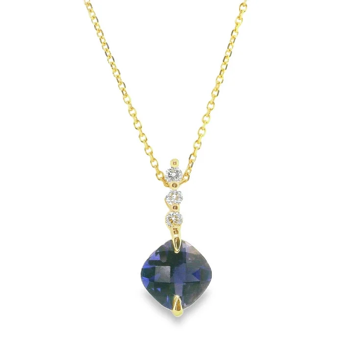 women's silver heart necklaces -Mountz Collection Iolite and Diamond Pendant Necklace in 14K Yellow Gold