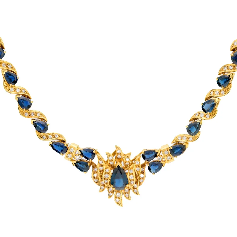 women's beaded necklaces -Vintage 13.30 total weight sapphire diamond 14k yellow gold cocktail necklace