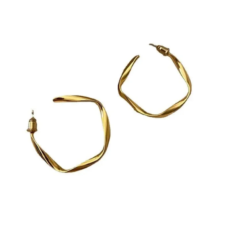 women's trendy stud earrings -Twisted Square Hoop Earrings