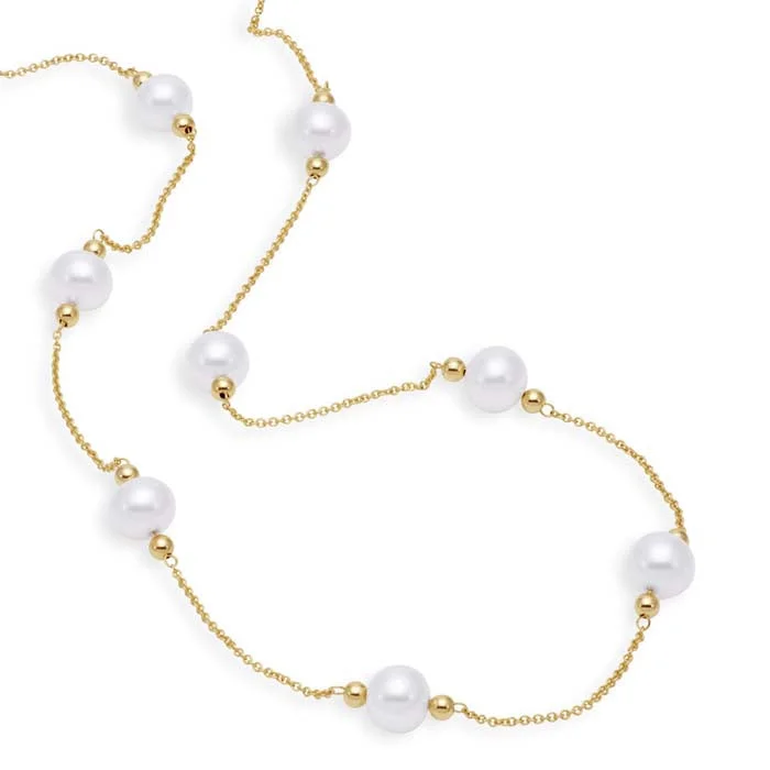 women's stylish necklaces -Mastoloni 18" 7-8mm Freshwater Cultured Pearl Tin Cup Necklace in 14K Yellow Gold