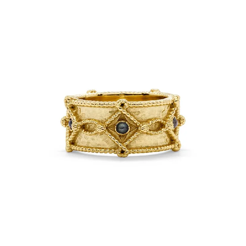 women's designer rings -Capucine de Wulf Victoria Ring Band in Hammered Gold/Blue Labradorite