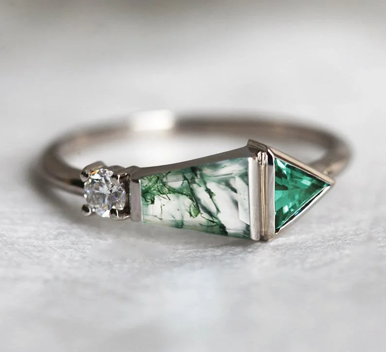 women's long necklaces -Dita Moss Agate Trapezoid Ring