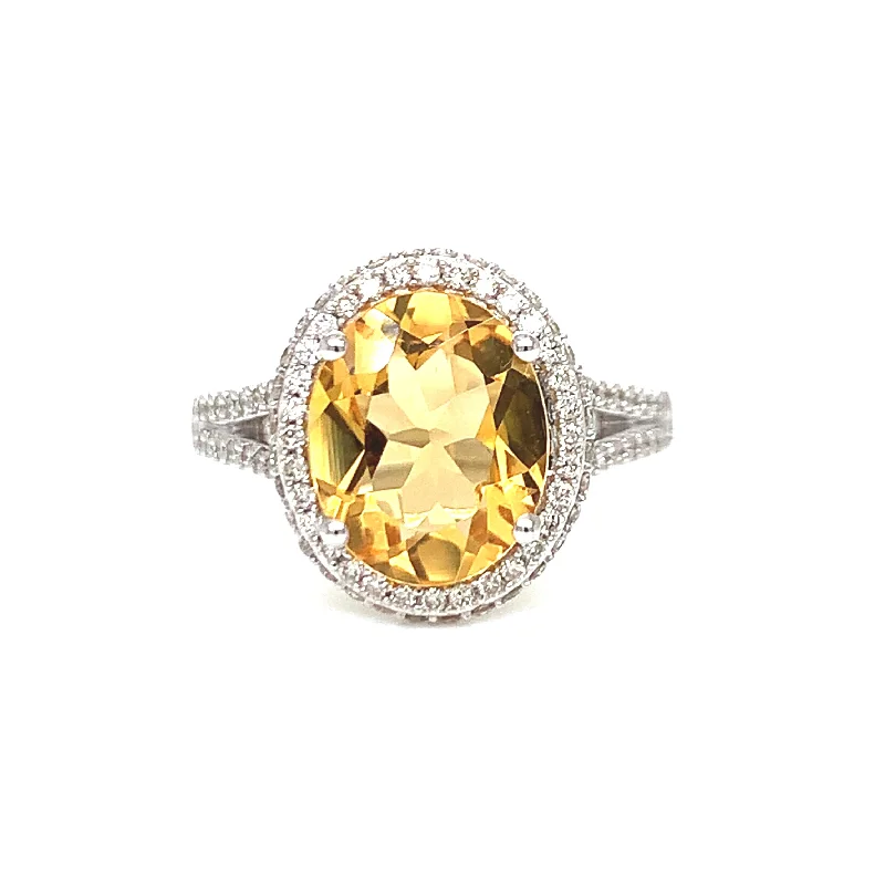 women's solitaire rings -10K White Gold Citrine with Diamonds Ring