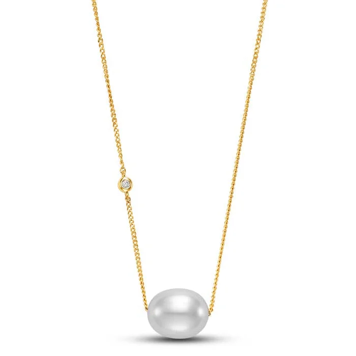 women's pendant necklaces -Mastoloni 9-10MM Floating Pearl Necklace in 14K Yellow Gold