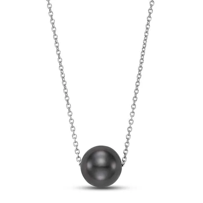 women's luxury diamond necklaces -Mastoloni 18" 8-9mm Black Tahitian Pearl Floating Necklace in 14K White Gold