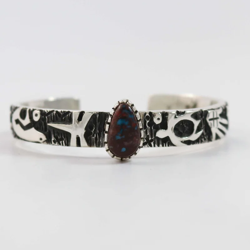 women's boho bracelets -Bisbee Turquoise Petroglyph Cuff