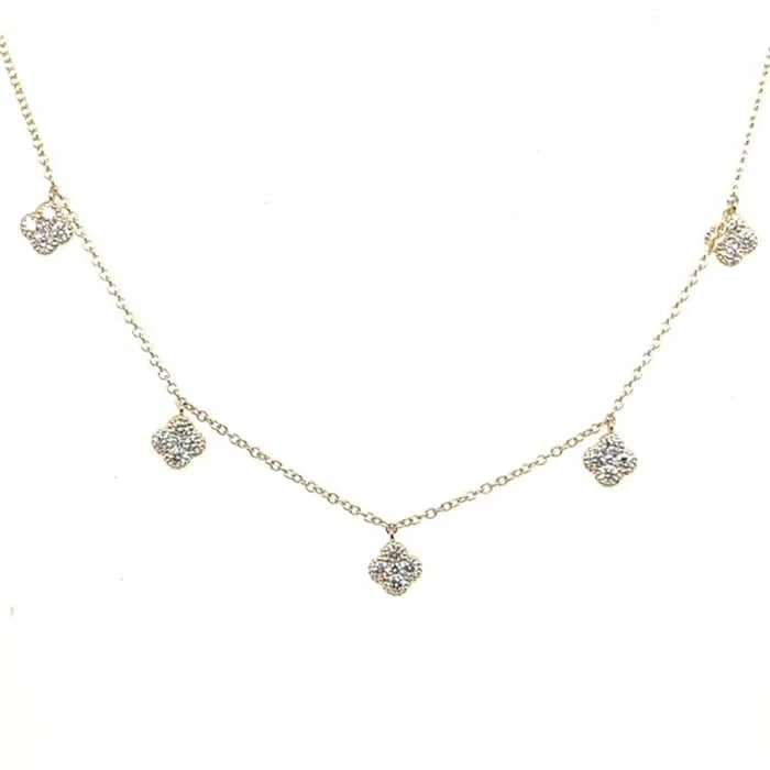 women's crystal necklaces -Mountz Collection .61-.66CTW Clover Cluster Drop Necklace in 14K Yellow Gold