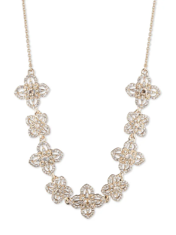 women's designer crystal necklaces -Gold Lace Floral Necklace