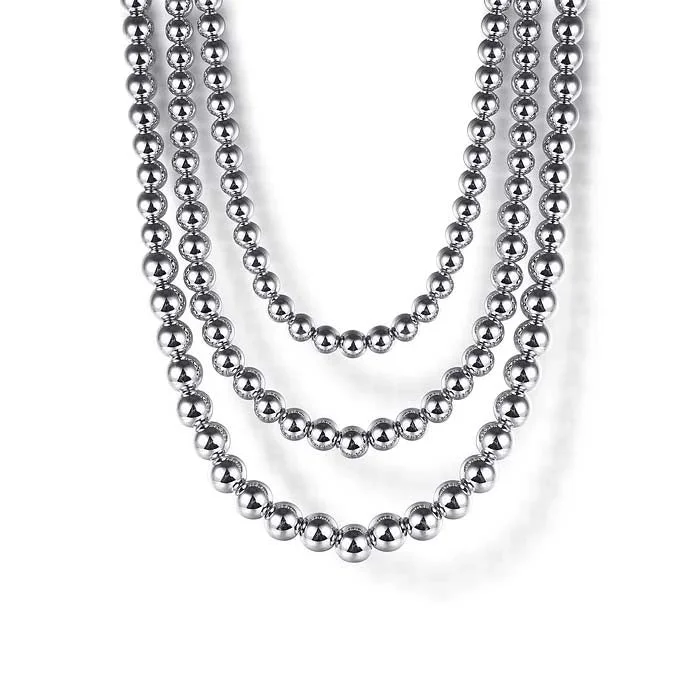 women's anniversary necklaces -Gabriel & Co Bujukan Beads Three Layered Necklace in Sterling Silver