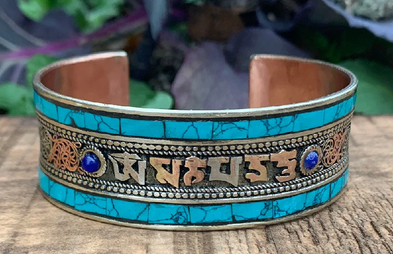 women's cuff bracelets -Turquoise Cuff with Mantra