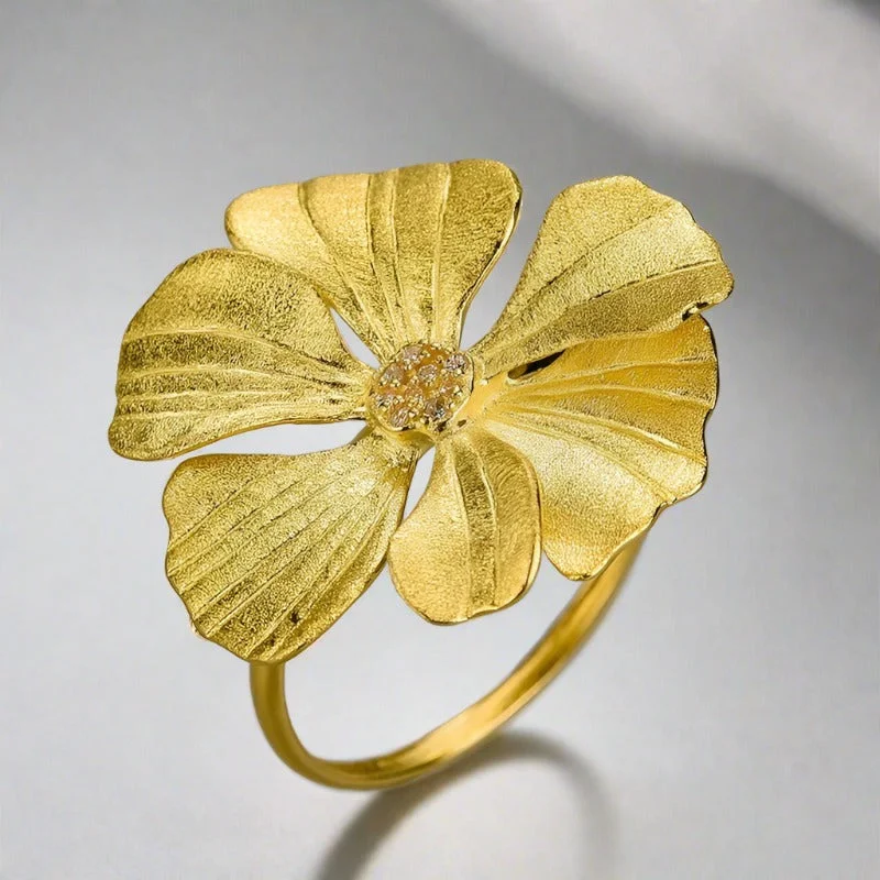 women's sterling silver engagement rings -Golden Pansy Ring For Women & Girls