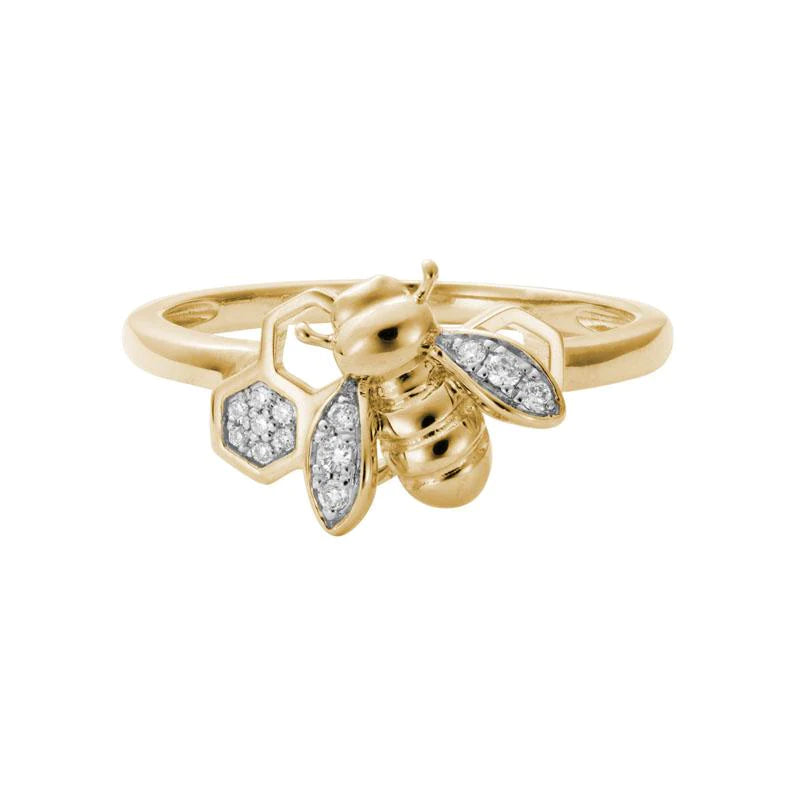 women's signet rings -14K Bee and Honeycomb Ring with Diamonds