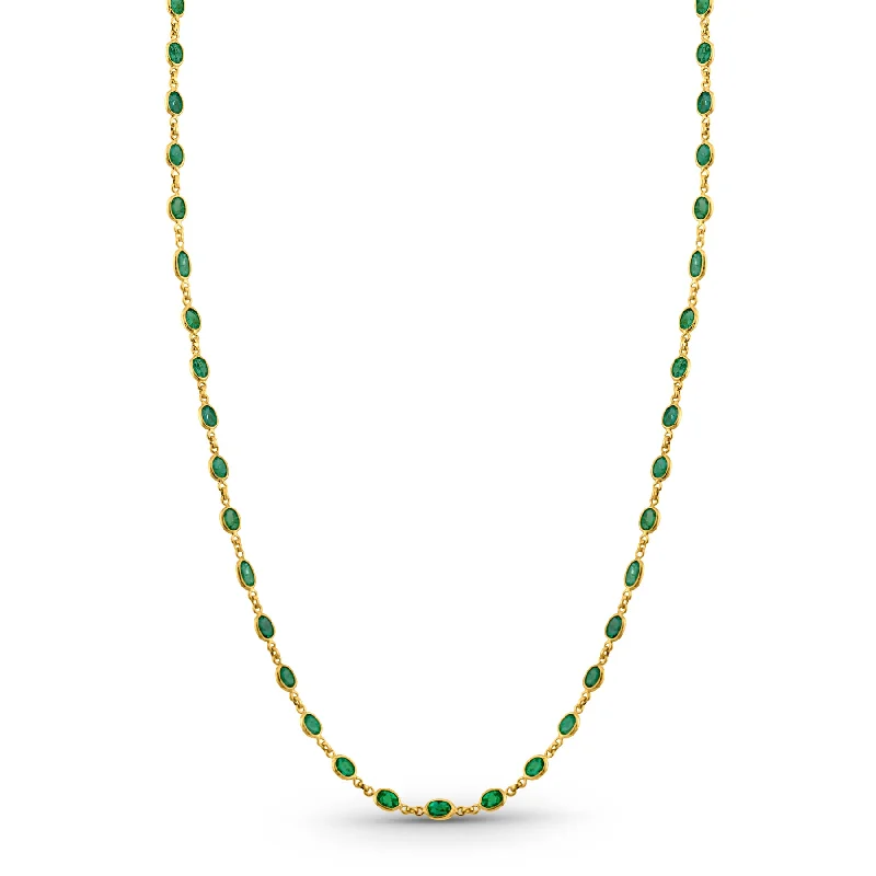 women's stylish necklaces -Emerald Oval Necklace In 18K Yellow Gold