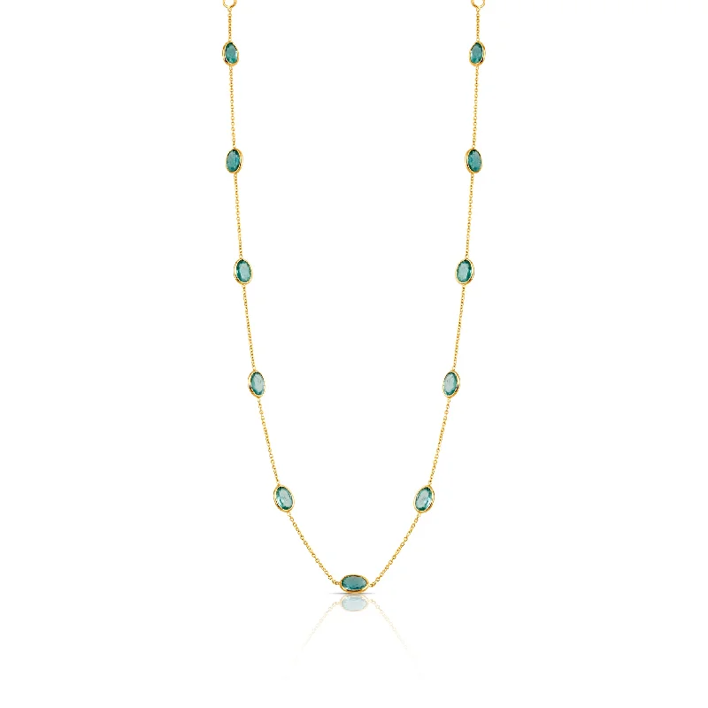 women's pearl choker necklaces -Gemstone Oval Necklace In 18K Yellow Gold