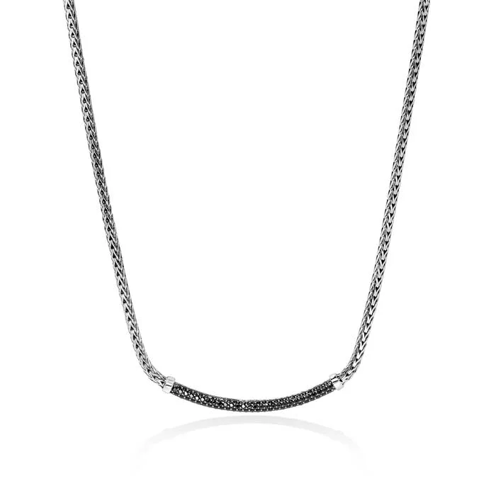 women's long necklaces -John Hardy Treated Black Sapphire Essential Pavé Bar Necklace in Sterling Silver