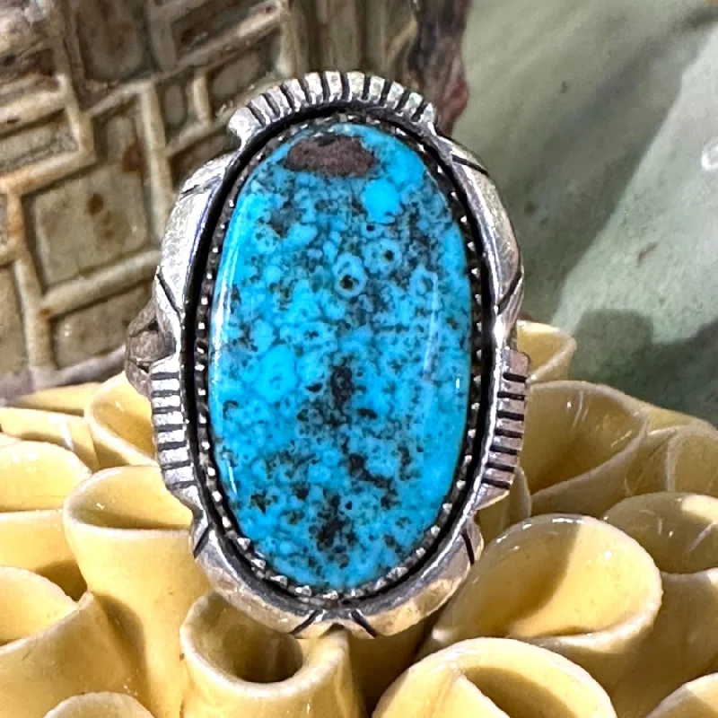 women's emerald engagement rings -Vintage Navajo Ed Kee Sterling Silver Turquoise Ring Size 7