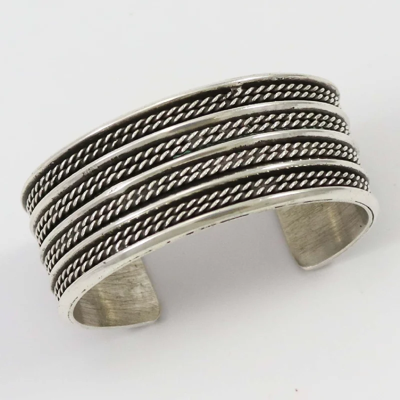 women's diamond-studded bangles -Stamped Silver Cuff