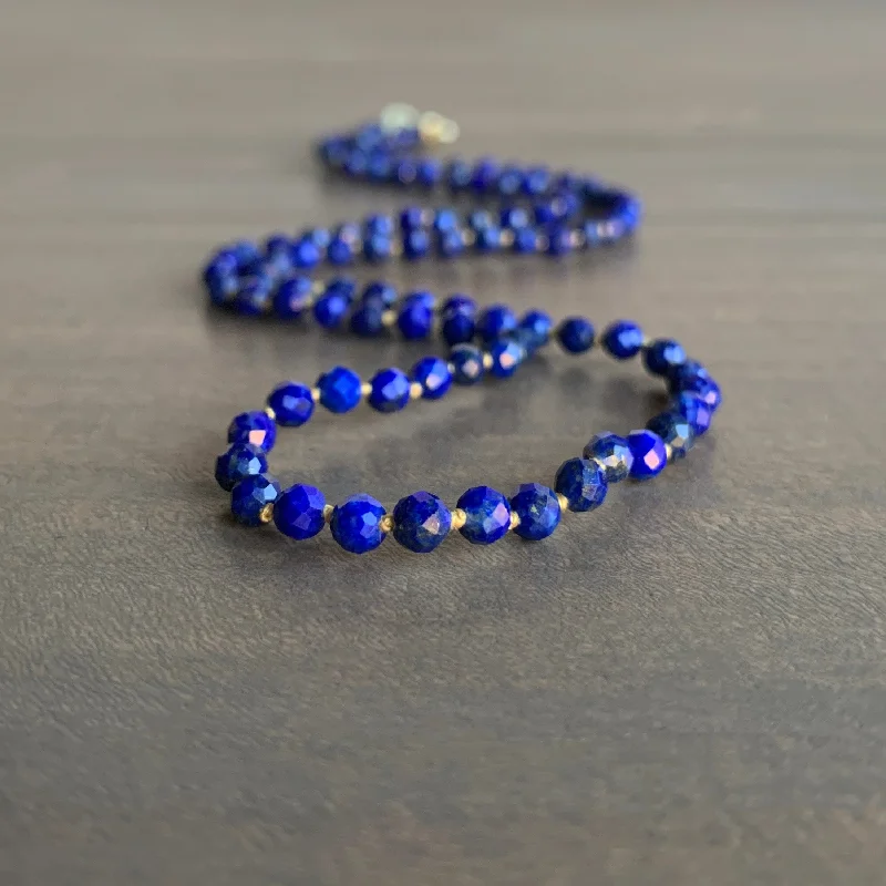 women's matching necklace sets -Lapis Lazuli Faceted Bead Strand