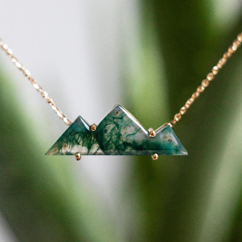 women's double-strand necklaces -Mountain-Cut Three Top Moss Agate Necklace