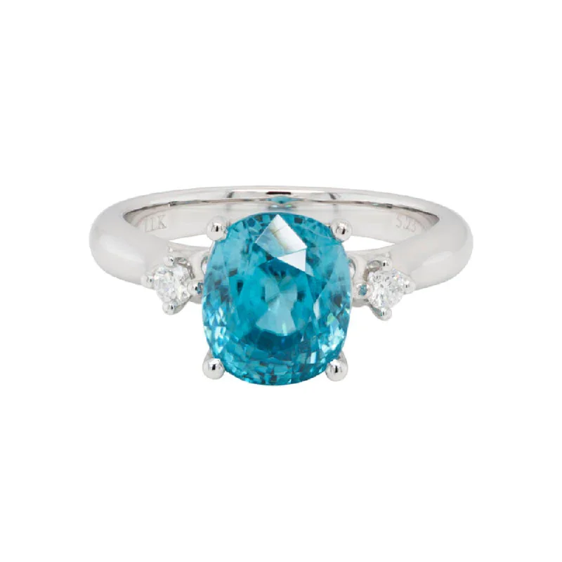 women's gold-plated rings -14k Blue Zircon and Diamond Three Stone Ring