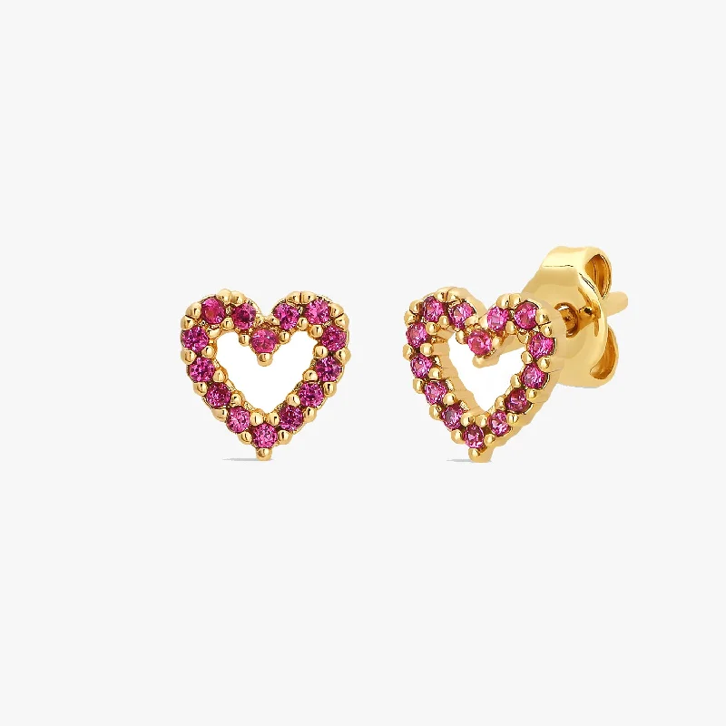 women's rose gold earrings -Open Red Heart Stud Earrings