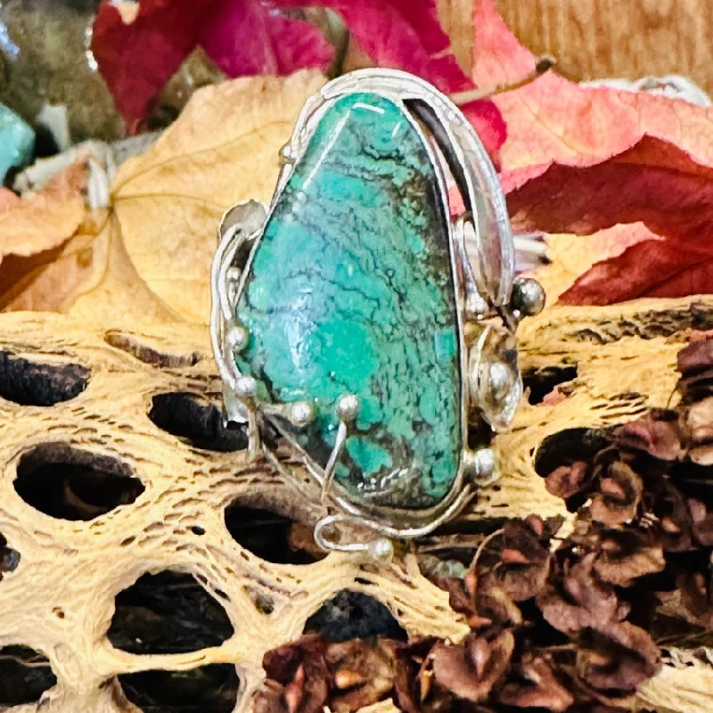 women's gemstone cocktail rings -Vintage Sterling SIlver & Spider Web Turquoise Ring Size 7