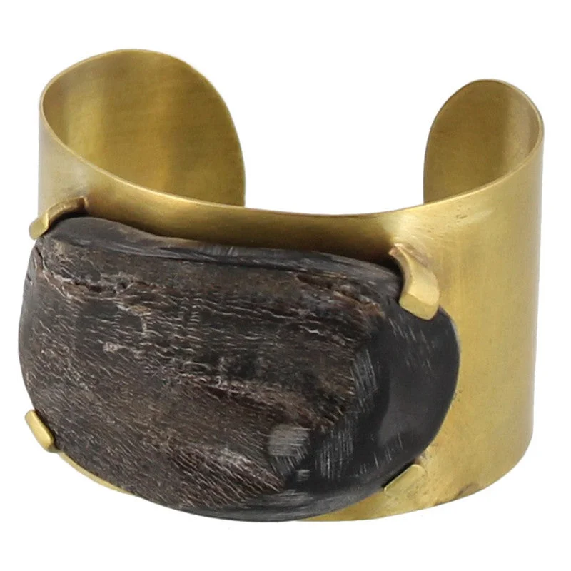 women's inspirational bangles -Banten Wide Cuff - Dark Horn, Brass