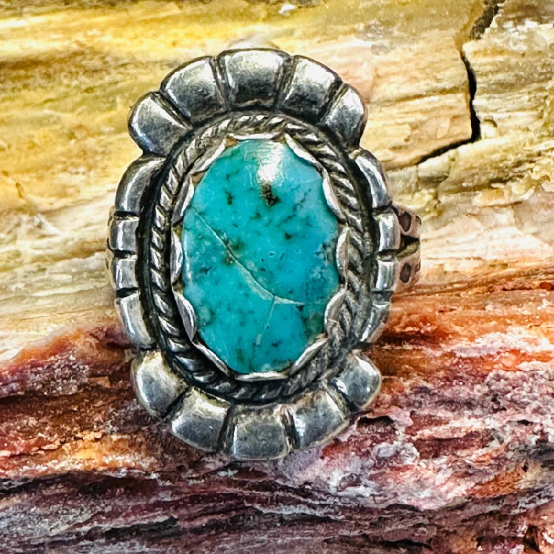 women's cocktail rings -Old Navajo Maisel’s Trading Post Sterling Silver & Turquoise Ring size 6