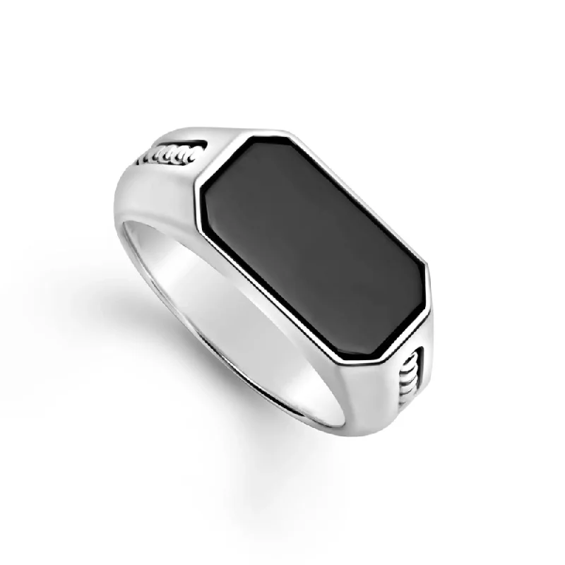 women's triple-stone rings -Lagos Anthem Onyx Octagon Ring