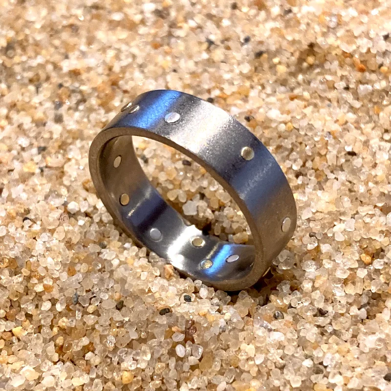 women's promise rings -Titanium, Sterling Silver and 18K Gold Rivets Ring