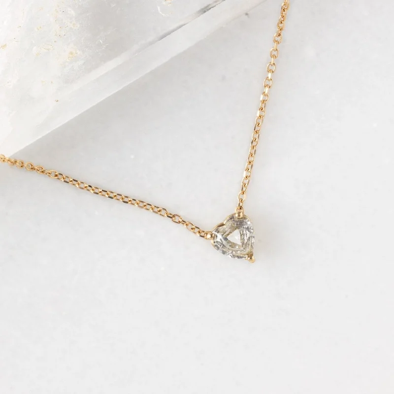 women's designer necklaces -The White Sapphire Gemstone Heart Necklace | 10K Yellow Gold