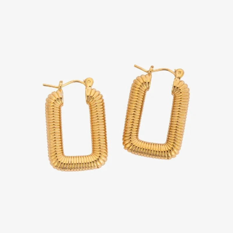 women's chic earrings -Bold Rectangular Gold Hoop Earrings