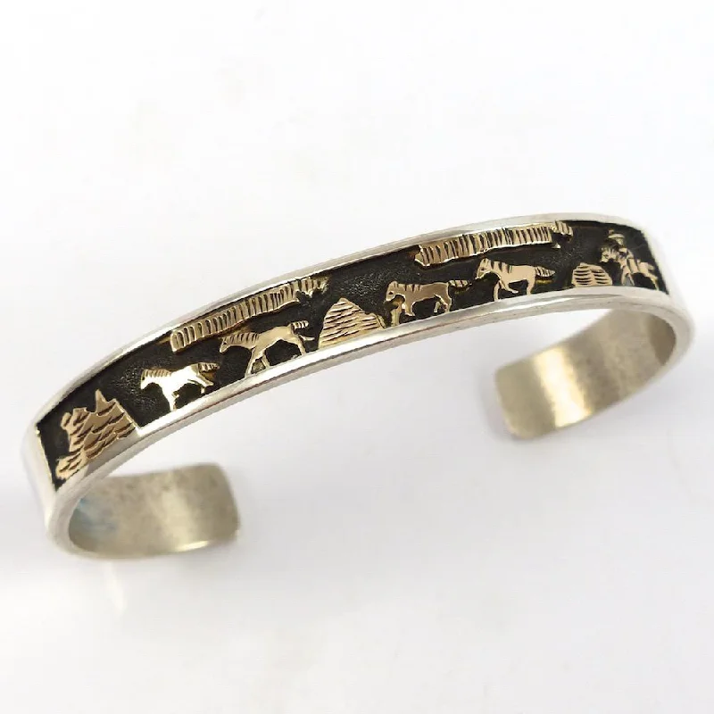 women's gold bangles -Gold on Silver Storyteller Cuff