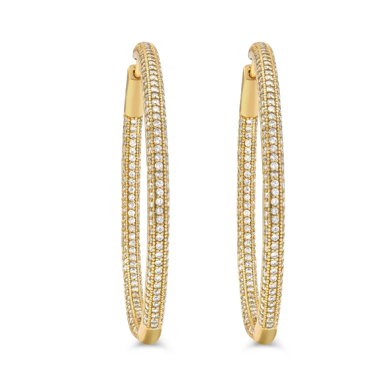 women's modern design earrings -Vermeil & Sterling Silver - Large Pave Hinged Hoop