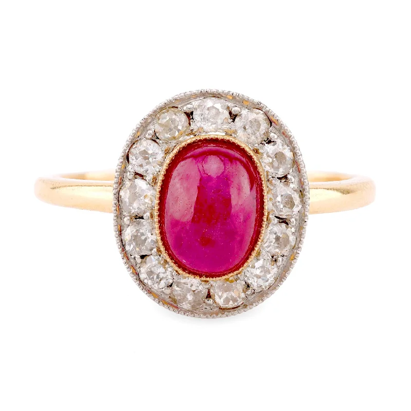 women's butterfly necklaces -Edwardian Style Ruby Diamond 18K Yellow Gold Cluster Ring