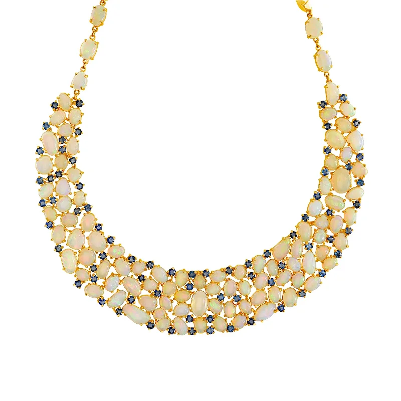 women's delicate necklaces -Ethiopian Opal & Blue Sapphire Necklace In 18K Yellow Gold