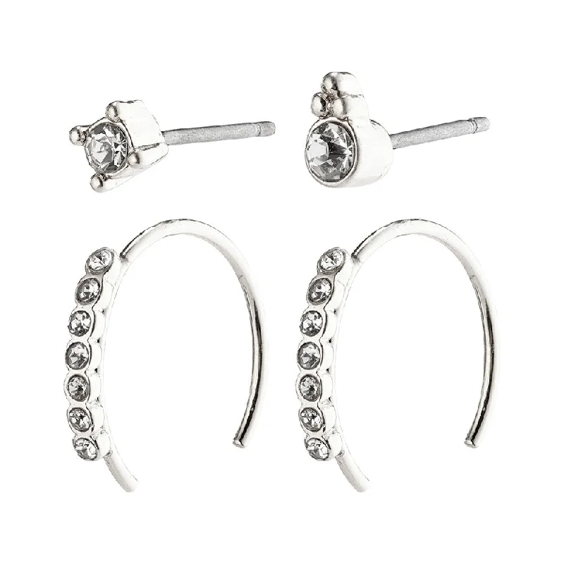 women's silver hoop earrings -Kali Silver Plated Crystal Earring Set