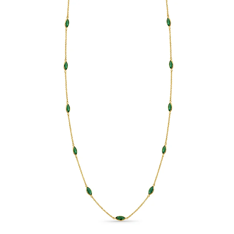 women's chic pendant necklaces -Emerald Marquise Shape Necklace 18K Yellow Gold