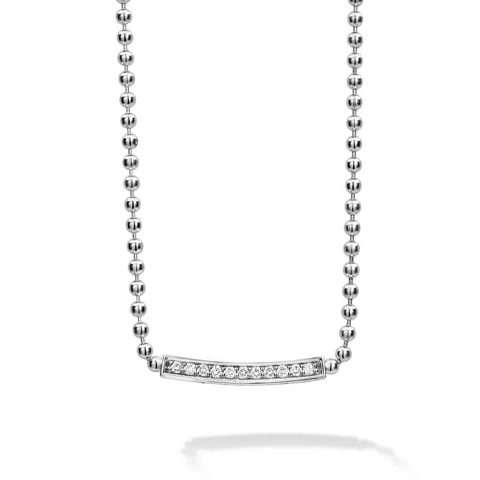 women's modern design necklaces -LAGOS .Diamond Caviar Spark Bar Pendant on Ball Chain Necklace in Sterling Silver