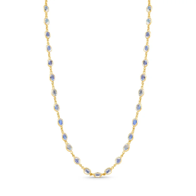 women's modern design necklaces -Rainbow Moonstone Round Necklace In 18K Yellow Gold