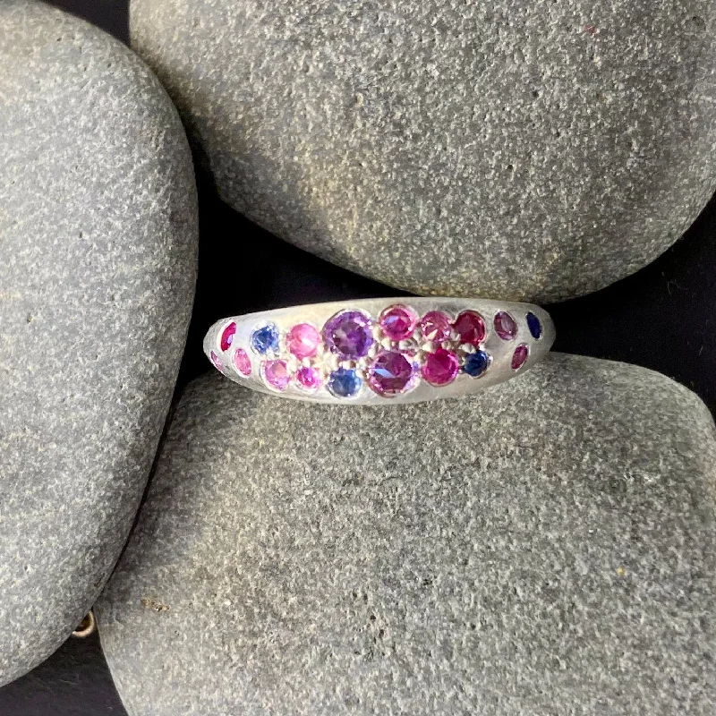 women's polished rings -Rock Candy Sapphires Tapered Sterling Silver Ring