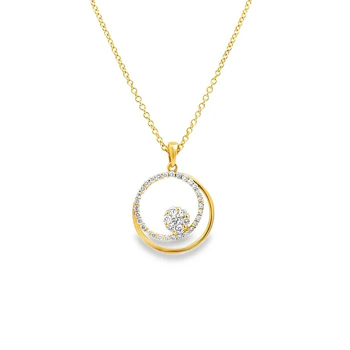 women's designer crystal necklaces -Mountz Collection Double Circle Diamond Pendant Necklace in 14K Yellow Gold