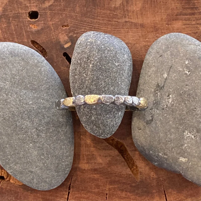 women's wedding anniversary rings -18K Gold and Textured Sterling Silver Mini Pebbles Stacking Ring