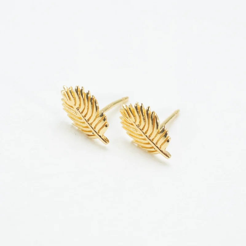 women's crystal hoop earrings -Gold Vermeil Cut Out Feather Studs