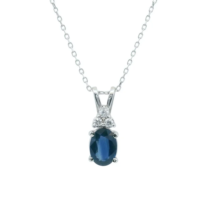 women's adjustable necklaces -Mountz Collection Sapphire and Diamond Pendant Necklace in 14K White Gold