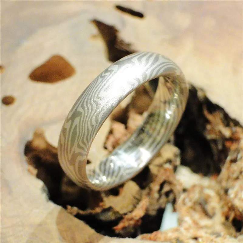 women's men's rings -14K Palladium White Gold and Sterling Silver Mokume Gane Ring