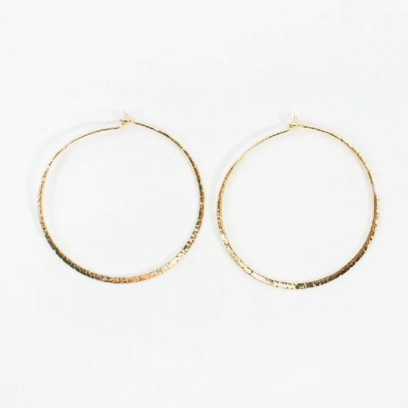 women's silver hoop earrings -Medium Gold Vermeil Hammered Wire Hoops