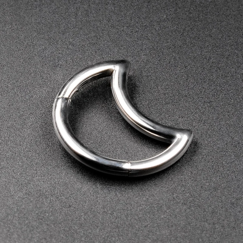 women's sterling silver earrings -Crescent Titanium Hinged Segment Daith Earring