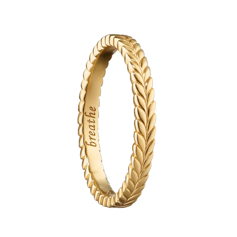 women's elegant engagement rings -"Breathe" Leaf Poesy Slim 18K Gold Stackable Ring