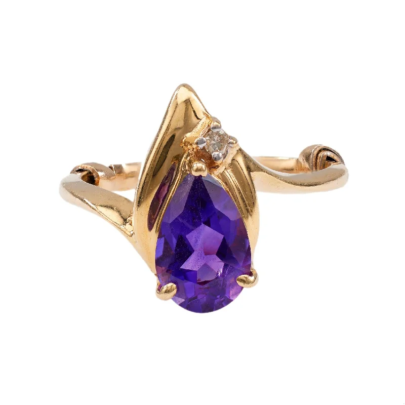 women's dainty necklaces -Vintage Amethyst Diamond 14k Yellow Gold Ring